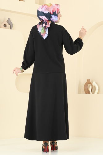 moda selvim Önden Çıtçıtlı Etekli Takım 2013MP806 Siyah - Thumbnail