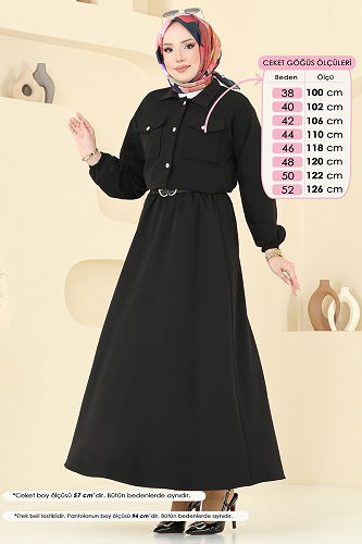 moda selvim Önden Çıtçıtlı Etekli Takım 2013MP806 Siyah - Thumbnail