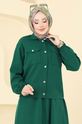moda selvim Önden Çıtçıtlı Etekli Takım 2013MP806 Zümrüt - Thumbnail