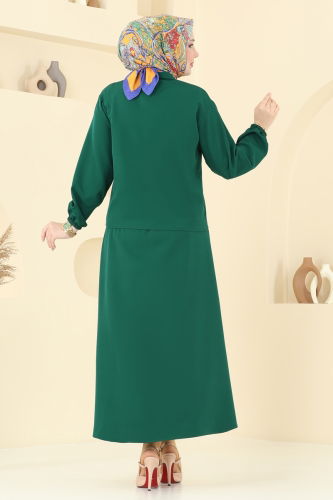 moda selvim Önden Çıtçıtlı Etekli Takım 2013MP806 Zümrüt - Thumbnail