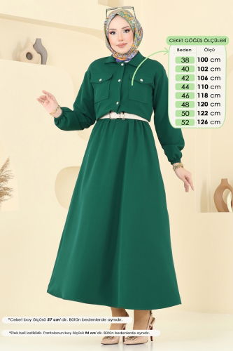 moda selvim Önden Çıtçıtlı Etekli Takım 2013MP806 Zümrüt - Thumbnail