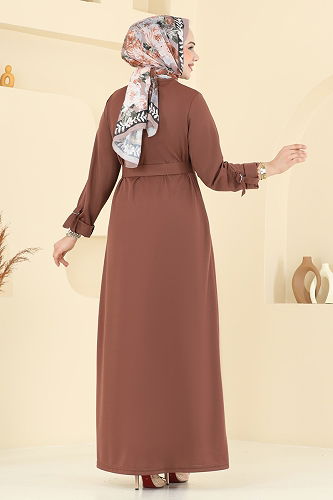 moda selvim Önden Çıtçıtlı Tesettür Elbise 416DVL817 Açık Kahve - Thumbnail