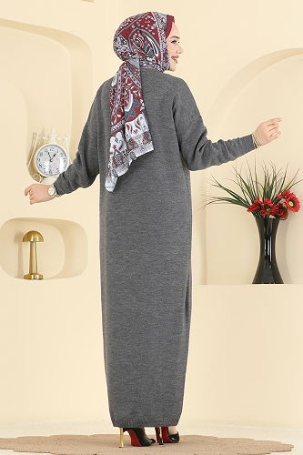 moda selvim Önden Çizgi Detaylı Elbise 2772AYD574 Antrasit - Thumbnail