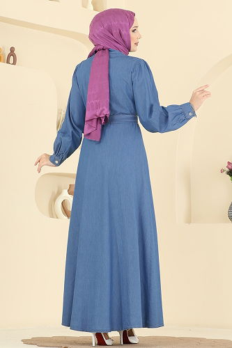 moda selvim Önden Düğme Detaylı Elbise 6801ORG1169 Kot - Thumbnail