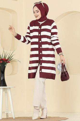 moda selvim Önden Düğme Detaylı Hırka 3210UZ662 Bordo - Thumbnail