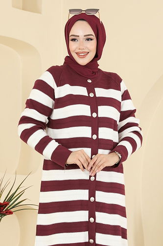 moda selvim Önden Düğme Detaylı Hırka 3210UZ662 Bordo - Thumbnail