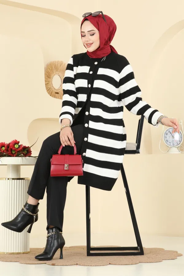 Modaselvim Hırka/Yelek Önden Düğme Detaylı Hırka 3210UZ662 Siyah