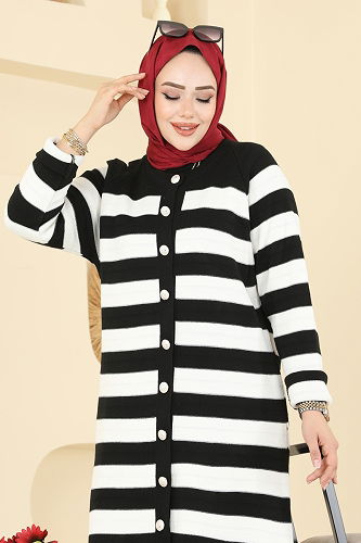 moda selvim Önden Düğme Detaylı Hırka 3210UZ662 Siyah - Thumbnail