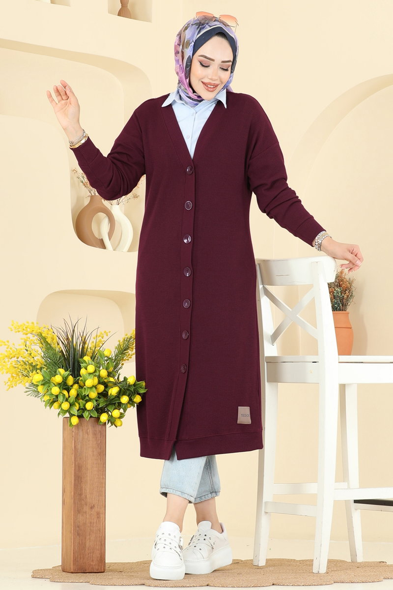 Önden Düğme Detaylı Hırka 6038TEG847 Bordo