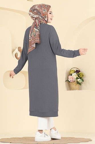 moda selvim Önden Düğme Detaylı Hırka 6038TEG847 Füme - Thumbnail