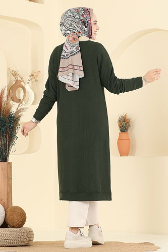 moda selvim Önden Düğme Detaylı Hırka 6038TEG847 Haki - Thumbnail