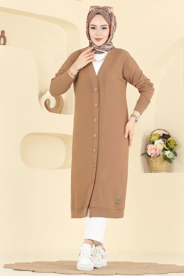 Modaselvim Hırka/Yelek Önden Düğme Detaylı Hırka 6038TEG847 Koyu Vizyon