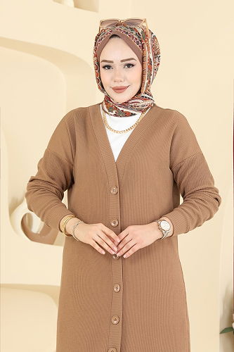 moda selvim Önden Düğme Detaylı Hırka 6038TEG847 Koyu Vizyon - Thumbnail