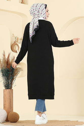 moda selvim Önden Düğme Detaylı Hırka 6038TEG847 Siyah - Thumbnail