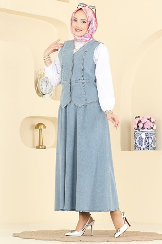 moda selvim Önden Düğmeli 2 li Kombin 2186ORG1169 Açık Kot - Thumbnail