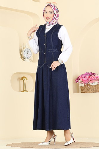 moda selvim Önden Düğmeli 2 li Kombin 2186ORG1169 Koyu Kot - Thumbnail