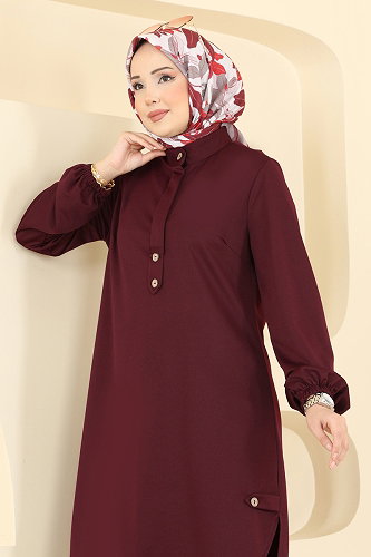 moda selvim Önden Düğmeli 2 li Takım 2897SLK540 Bordo - Thumbnail