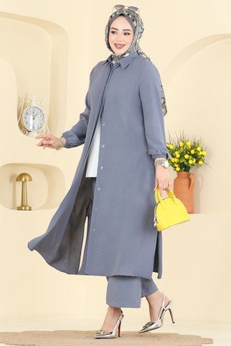 S.M.D. - Önden Düğmeli 2 li Takım 3031SMD1186 Gri