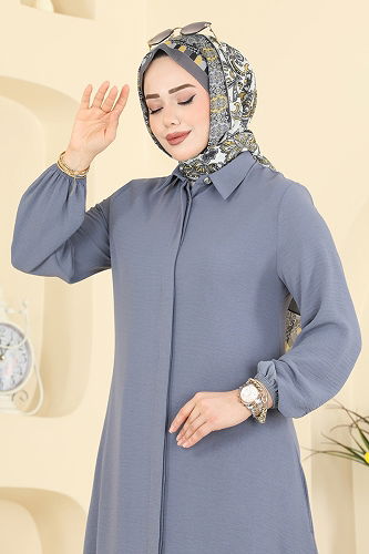 moda selvim Önden Düğmeli 2 li Takım 3031SMD1186 Gri - Thumbnail