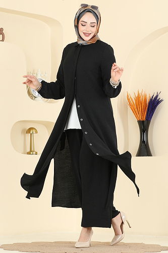 moda selvim Önden Düğmeli 2 li Takım 3031SMD1186 Siyah - Thumbnail