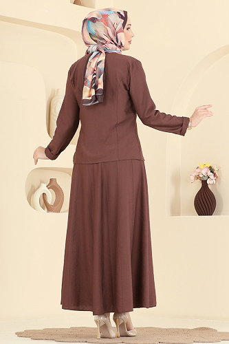 moda selvim Önden Düğmeli 2 li Takım 4782ZNK1009 Kahve - Thumbnail
