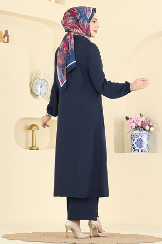 moda selvim Önden Düğmeli 2 li Takım 9240PLK541 Koyu Laci - Thumbnail