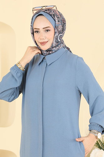 moda selvim Önden Düğmeli 2 li Takım 9240PLK541 Mavi - Thumbnail