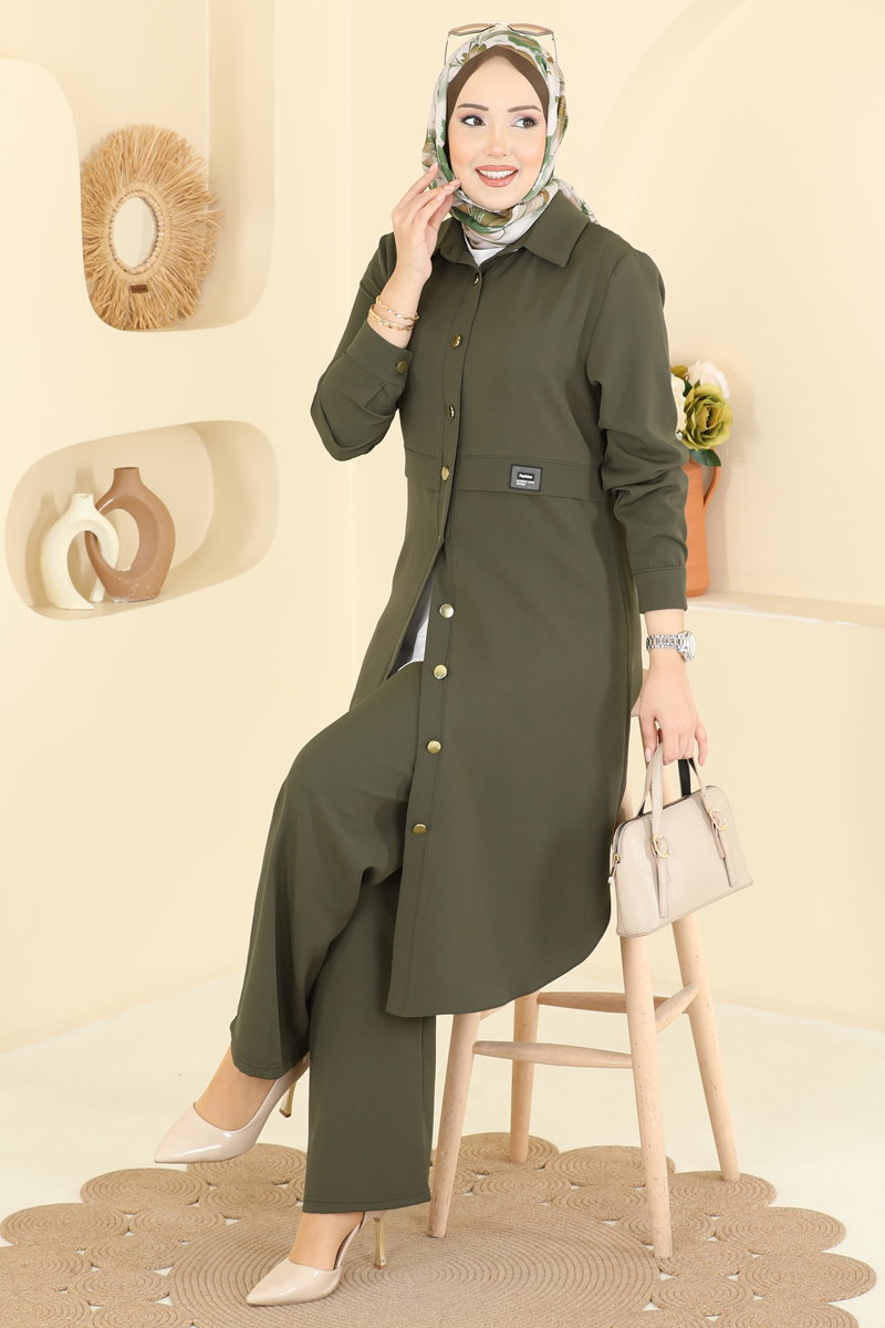 デュラ＆valiem Önden Düğmeli 2 li Takım PL9218 Haki - Moda Selvim
