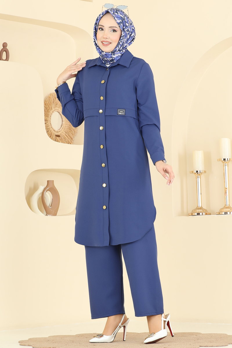 デュラ＆valiem Önden Düğmeli 2 li Takım PL9218 İndigo - Moda Selvim