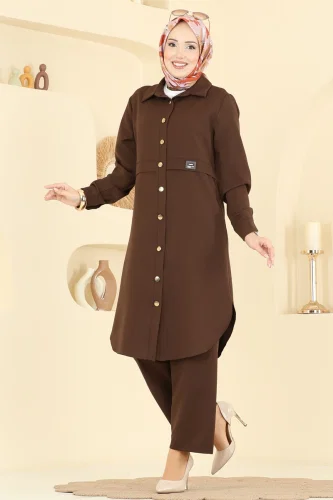 P.L. - Önden Düğmeli 2 li Takım PL9218 Kahve