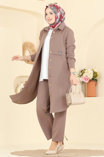 P.L. - Önden Düğmeli 2 li Takım PL9218 Koyu Vizyon