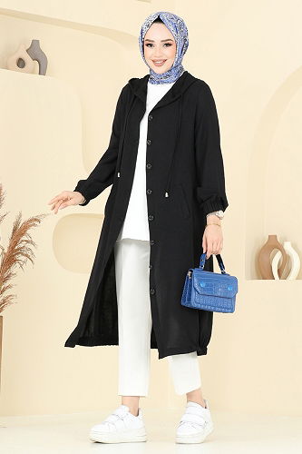 moda selvim Önden Düğmeli Aerobin Kap 361DVL817 Siyah - Thumbnail