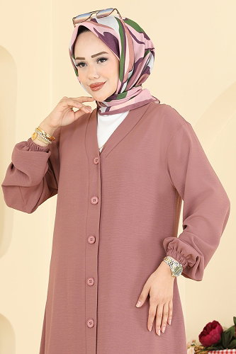 moda selvim Önden Düğmeli Aerobin Kap 5044MP806 Koyu Gül Kurusu - Thumbnail