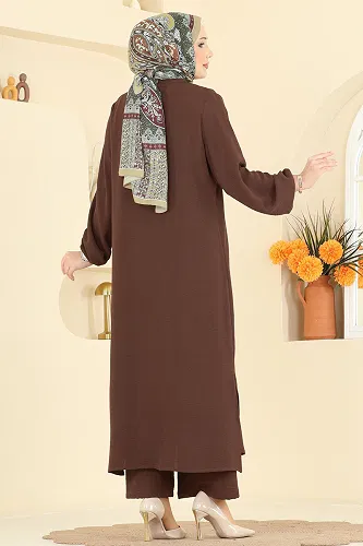 moda selvim Önden Düğmeli Aerobin Takım 1973TRT545 Kahve - Thumbnail