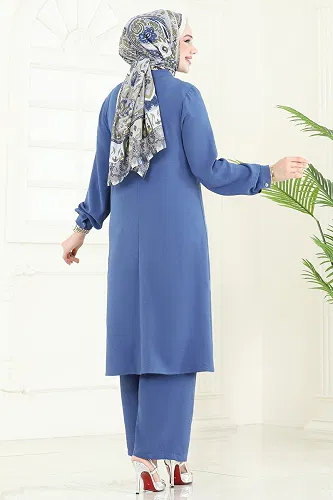 moda selvim Önden Düğmeli Aerobin Takım PL9149 İndigo - Thumbnail