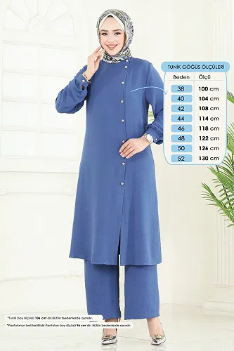 moda selvim Önden Düğmeli Aerobin Takım PL9149 İndigo - Thumbnail