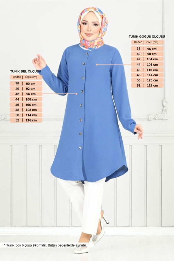 Modaselvim SEPETTE NET %20 + %10 İNDİRİM Önden Düğmeli Aerobin Tunik 2034BM1076-M İndigo