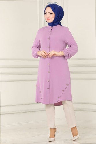 moda selvim Önden Düğmeli Aerobin Tunik 4003BM387 Açık Lila - Thumbnail