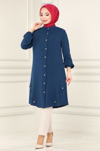 moda selvim Önden Düğmeli Aerobin Tunik 4003BM387 Laci - Thumbnail