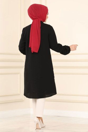moda selvim Önden Düğmeli Aerobin Tunik 4003BM387 Siyah - Thumbnail