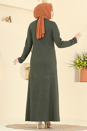 moda selvim Önden Düğmeli Balıksırtı Ferace 24094UKBK1160 Haki - Thumbnail