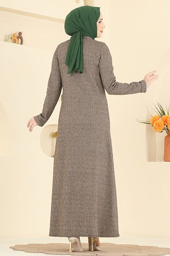 moda selvim Önden Düğmeli Balıksırtı Ferace 24094UKBK1160 Vizyon - Thumbnail