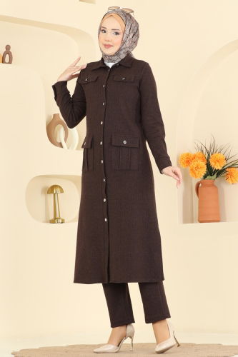 U.K.B. - Önden Düğmeli Balıksırtı Takım 24022UKB139 Kahve