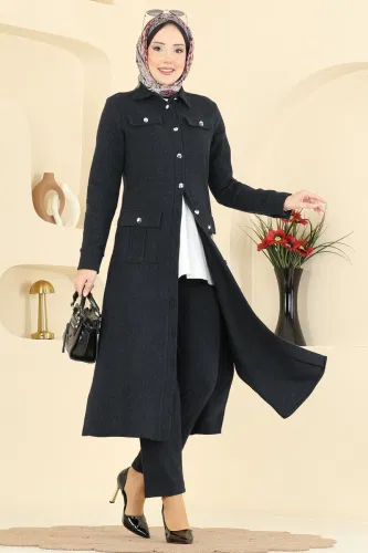 U.K.B. - Önden Düğmeli Balıksırtı Takım 24022UKB139 Siyah