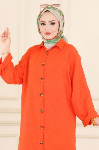 moda selvim Önden Düğmeli Basic Takım 4173AF356 Oranj - Thumbnail