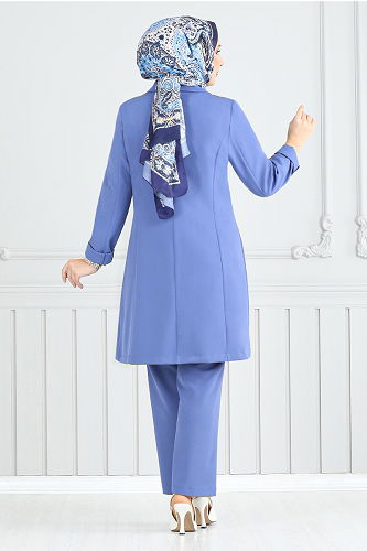 moda selvim Önden Düğmeli Ceket Takım 2626SL890-M İndigo - Thumbnail