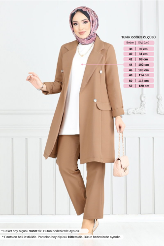 MRV S.L. - Önden Düğmeli Ceket Takım 2626SL890-M Latte