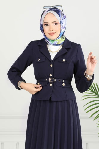 moda selvim Önden Düğmeli Ceket Takım 4702MP806 Laci - Thumbnail