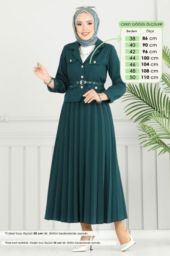 moda selvim Önden Düğmeli Ceket Takım 4702MP806 Zümrüt - Thumbnail