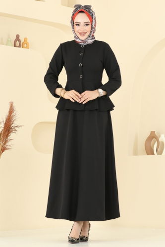 moda selvim Önden Düğmeli Etekli Takım 2677SL432 Siyah - Thumbnail